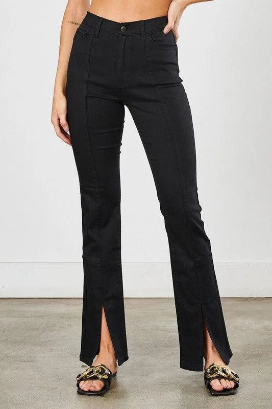 Front Slit Slim Bootcut Jeans in Black