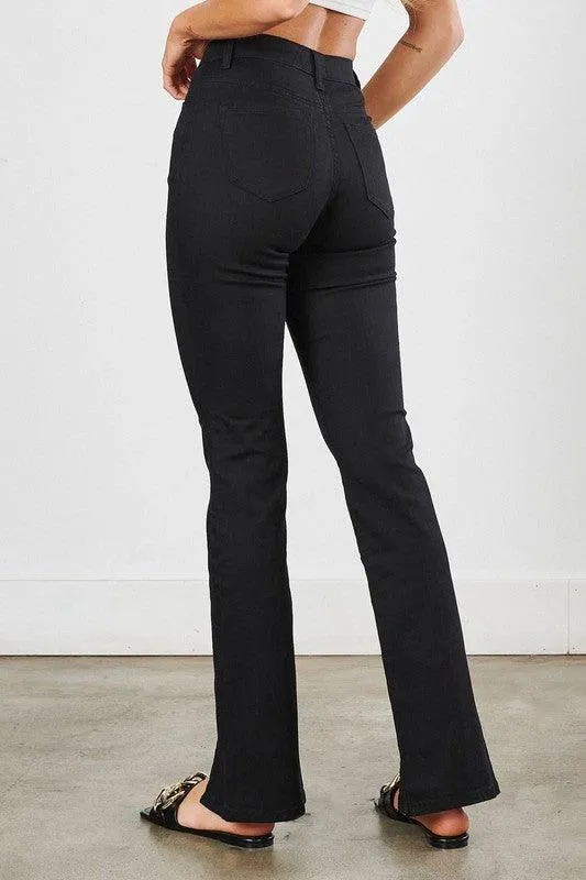 Front Slit Slim Bootcut Jeans in Black