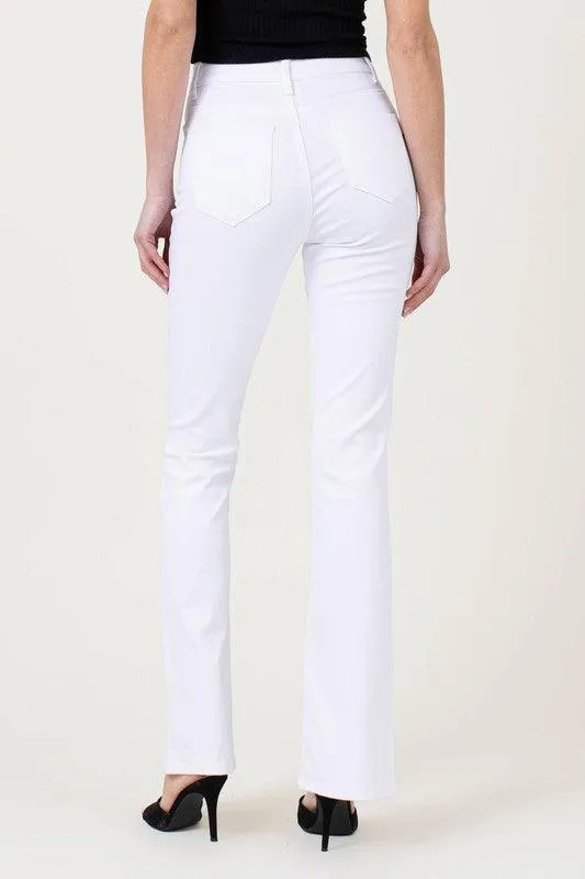 Front Slit Slim White Bootcut Jeans