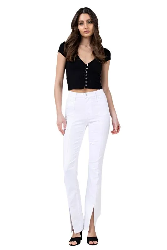 Front Slit Slim White Bootcut Jeans