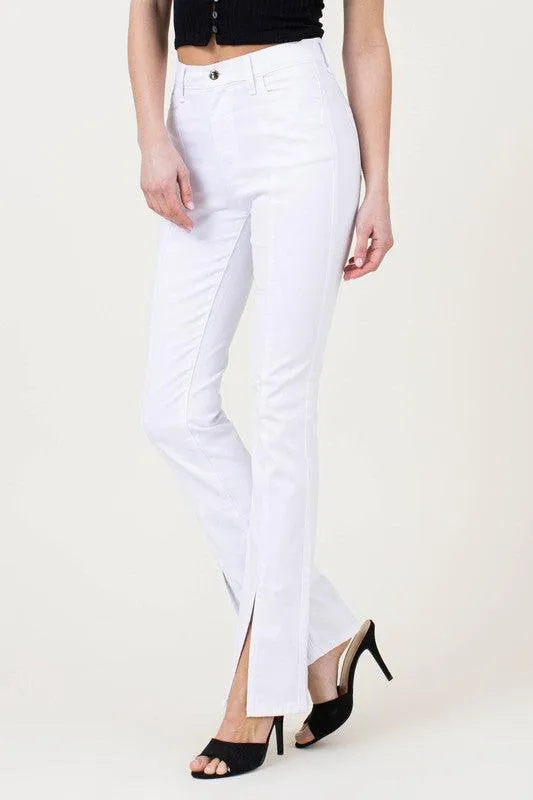 Front Slit Slim White Bootcut Jeans