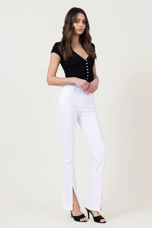 Front Slit Slim White Bootcut Jeans