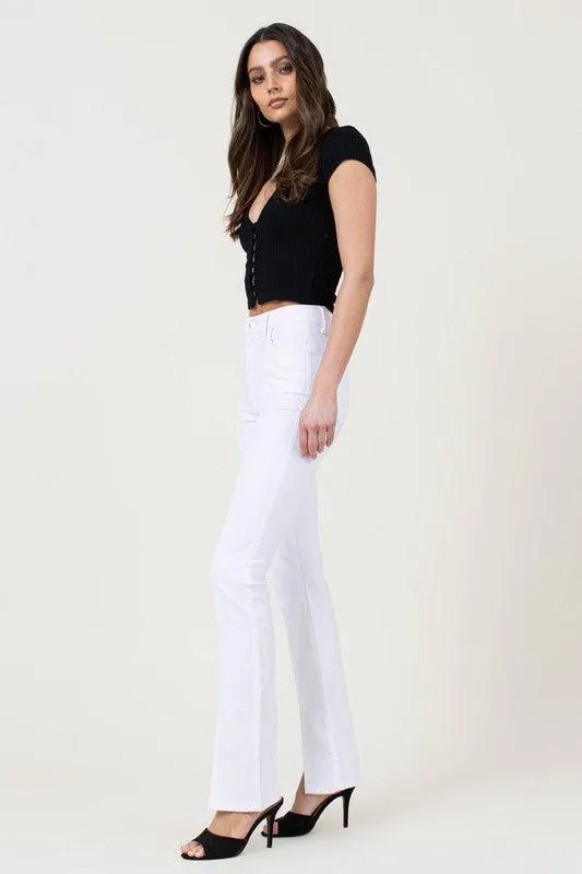 Front Slit Slim White Bootcut Jeans