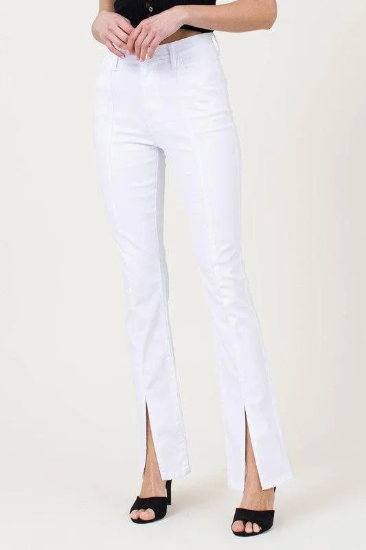 Front Slit Slim White Bootcut Jeans