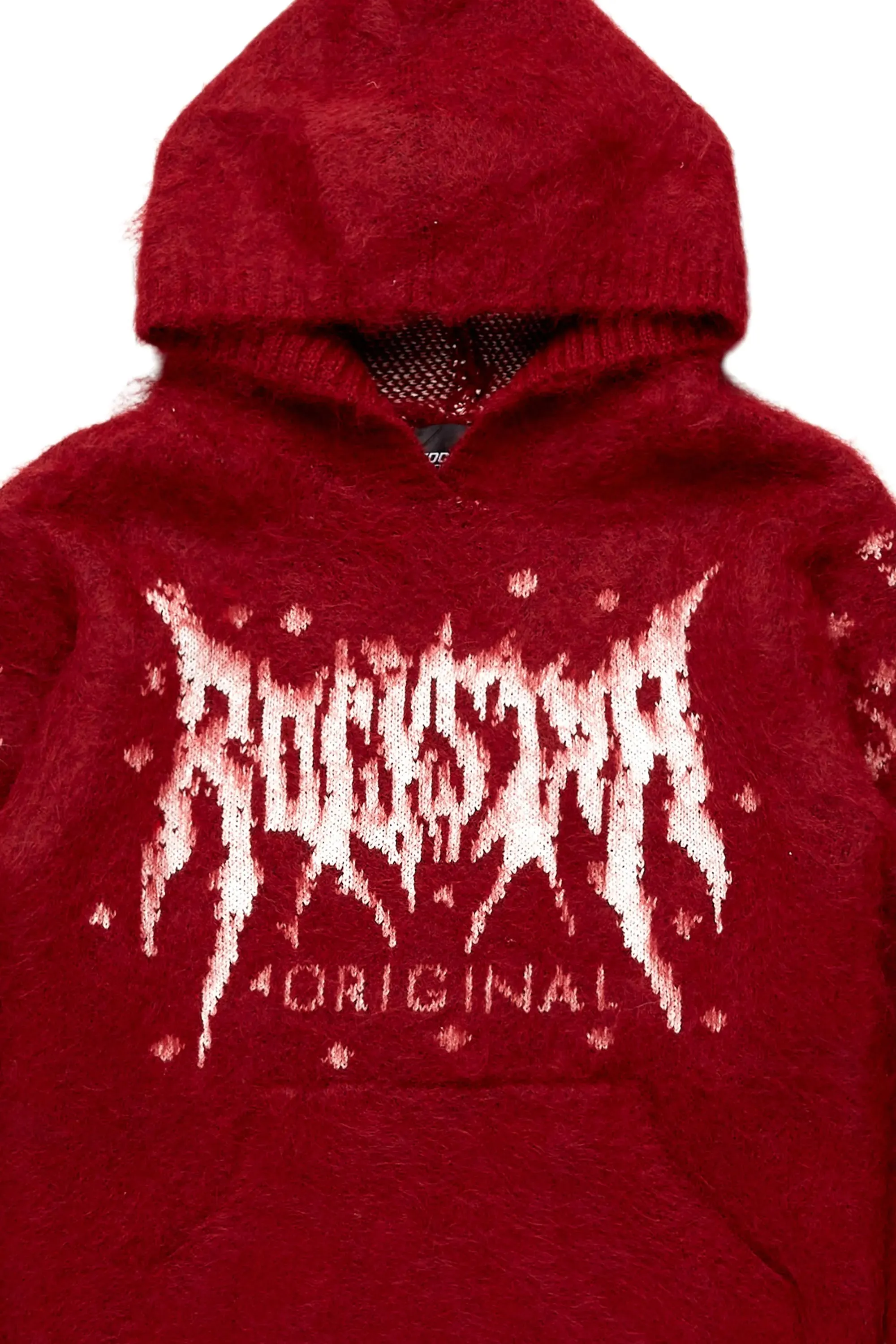 Girls Raymond Red Graphic Knitted Mohair Hoodies