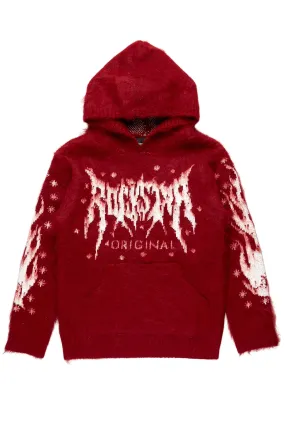 Girls Raymond Red Graphic Knitted Mohair Hoodies