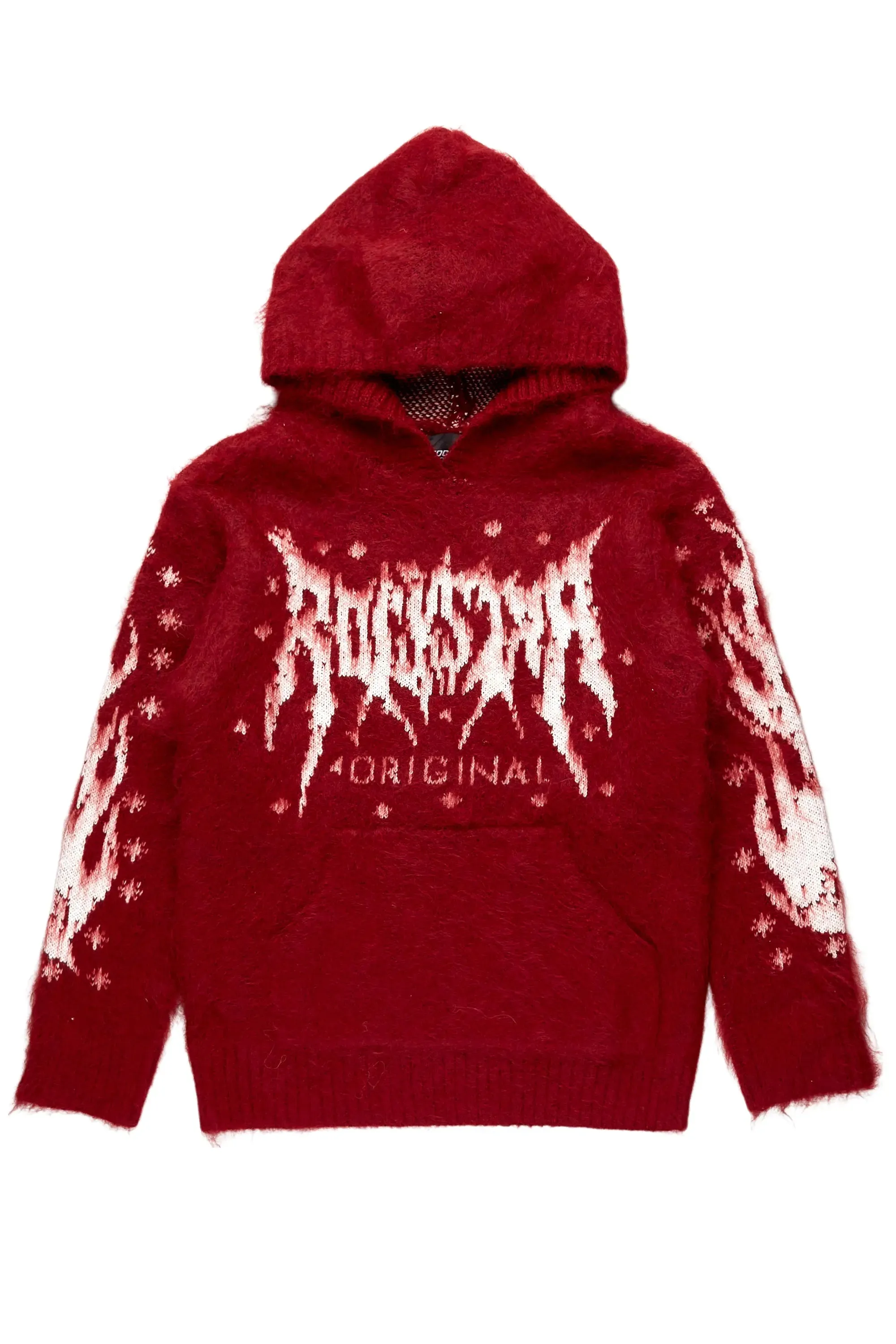 Girls Raymond Red Graphic Knitted Mohair Hoodies