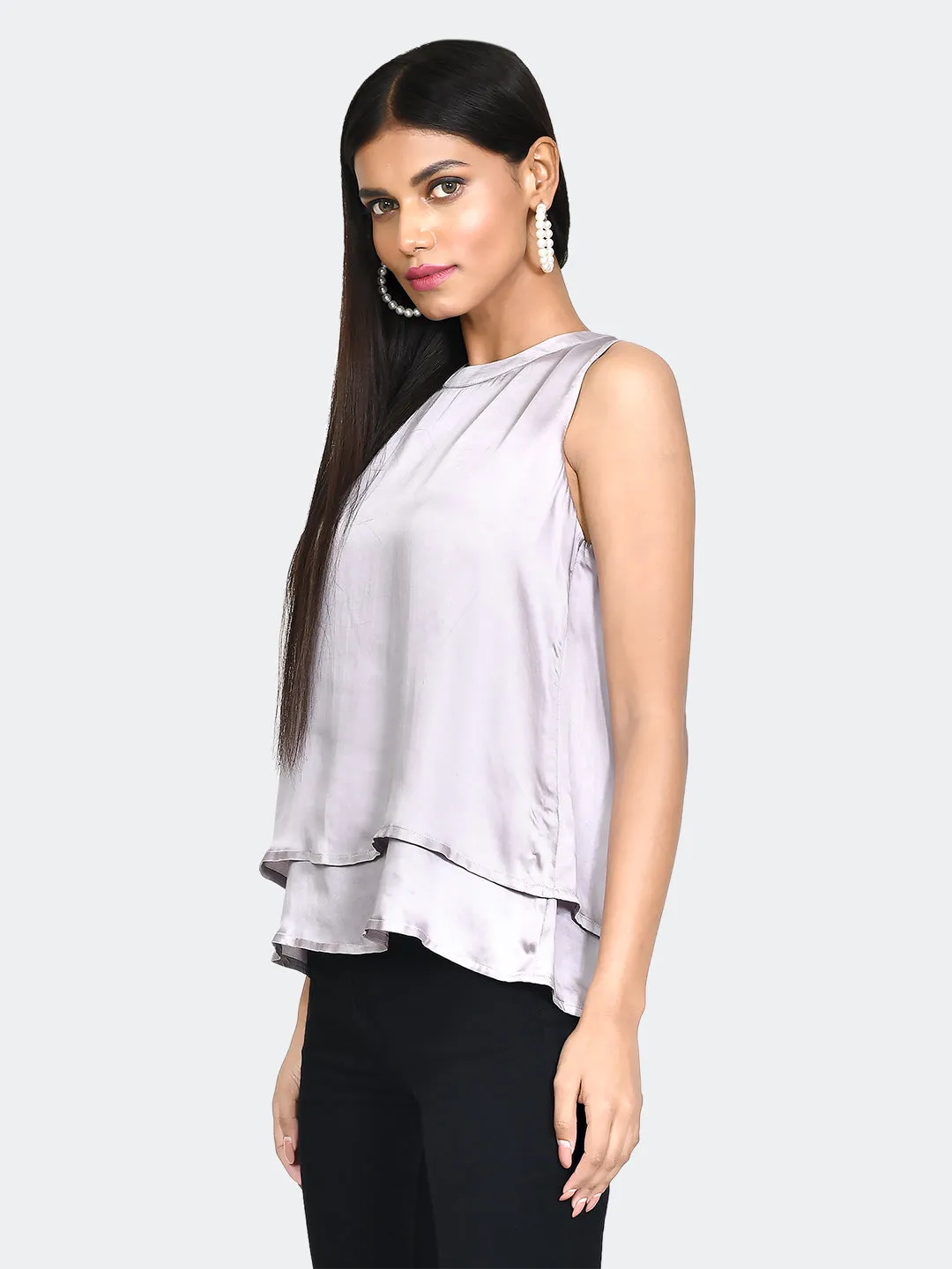 Grey Solid Layered Top