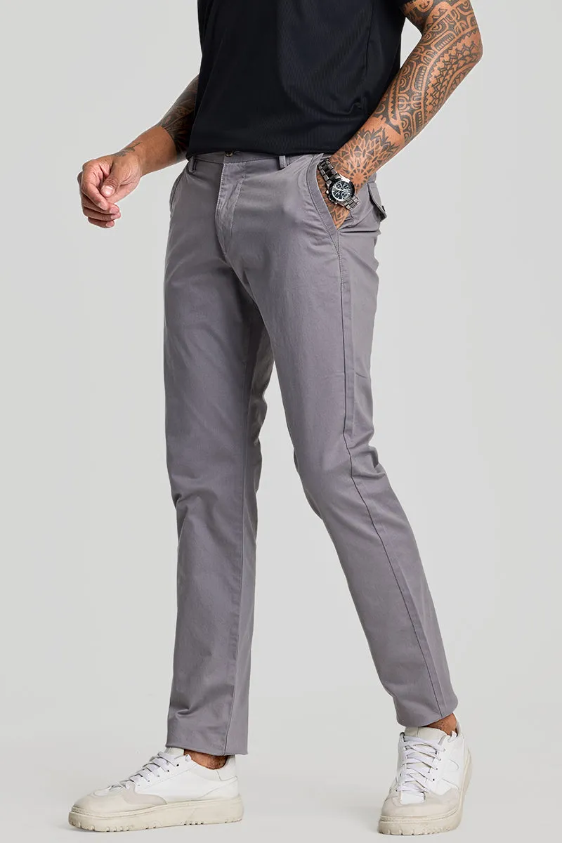 Grey Zipper Pocket Slim Fit Chinos