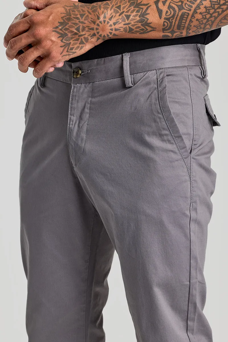 Grey Zipper Pocket Slim Fit Chinos