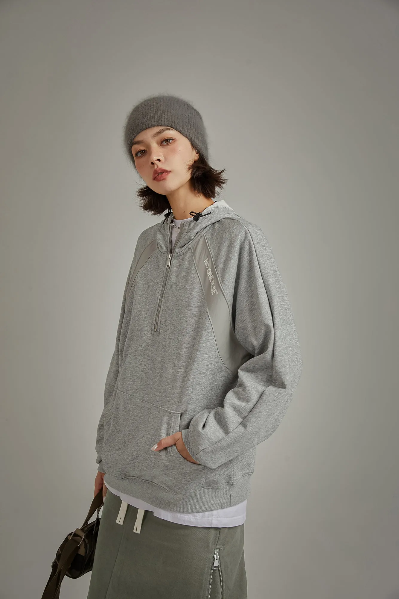 Half Zip-Up Boxy Hoodie