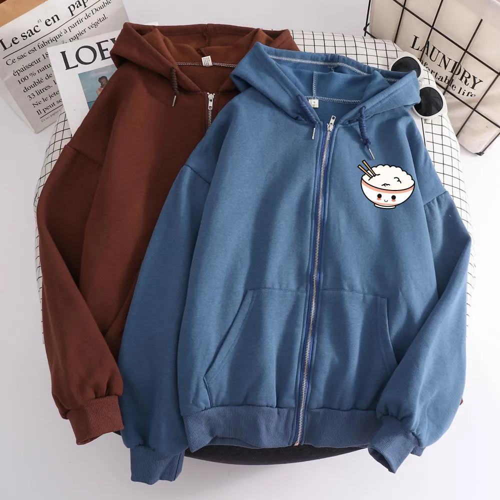 Happy Riceo the Rice Bowl Soft Zip-Up Hoodie