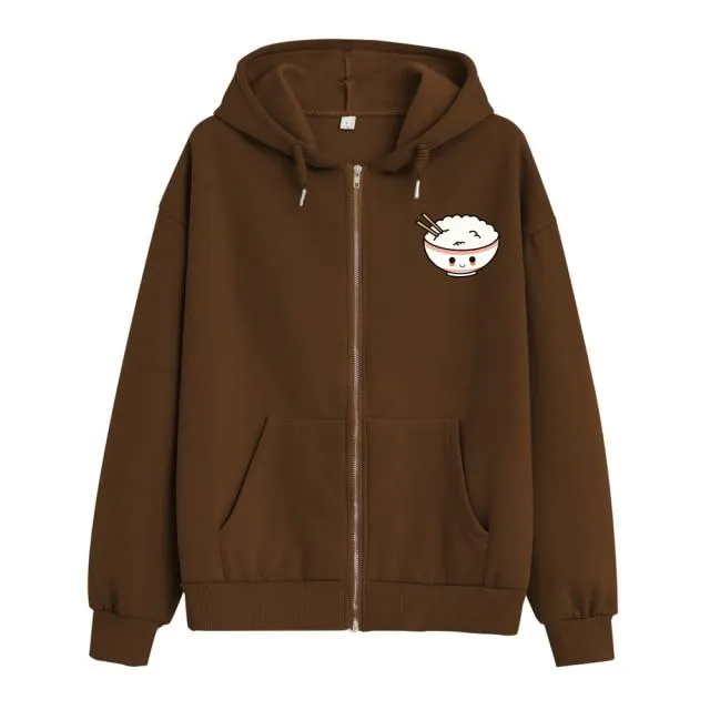 Happy Riceo the Rice Bowl Soft Zip-Up Hoodie