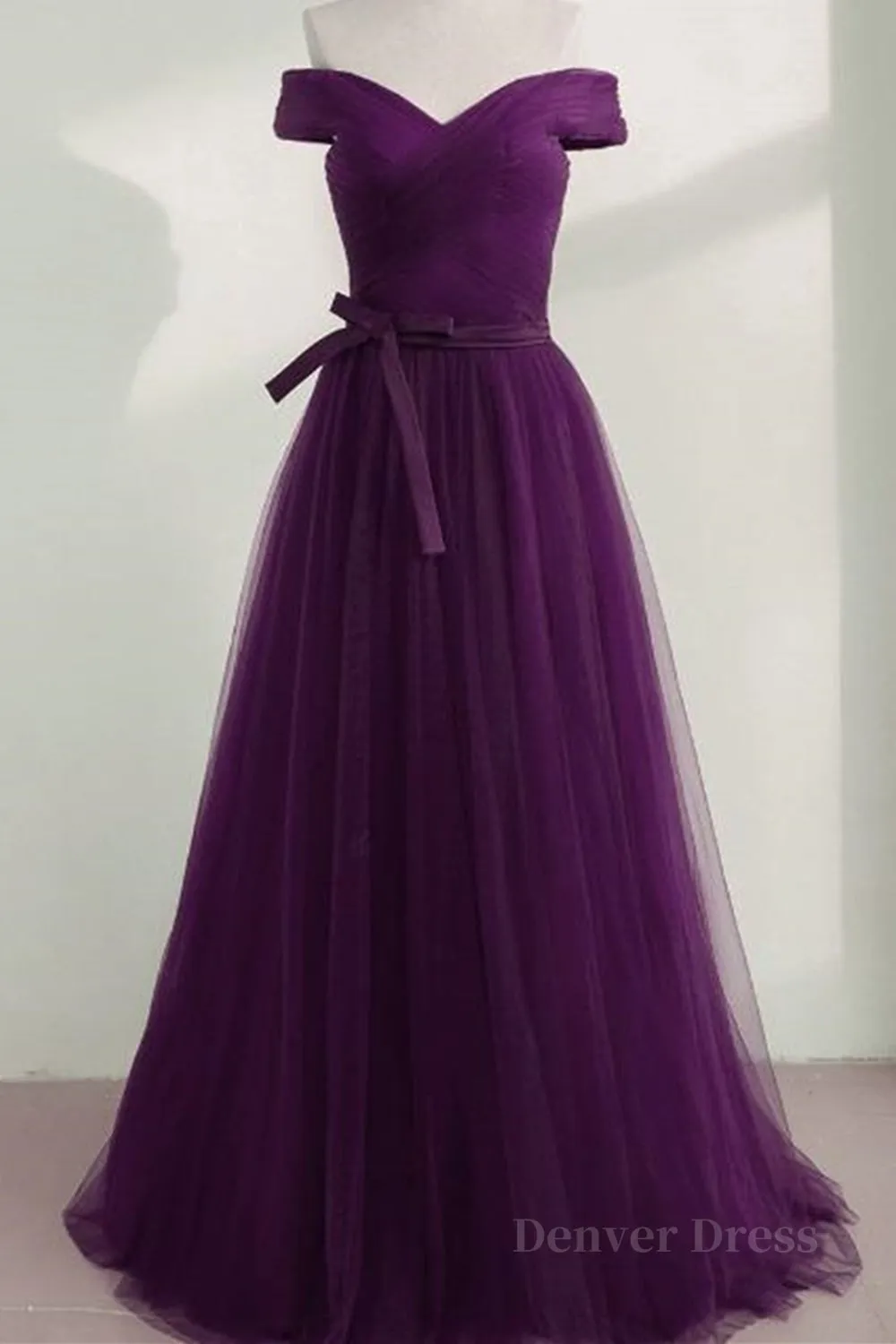 kamahe Off Shoulder Purple Tulle Long Prom Dresses, Off the Shoulder Purple Formal Dresses, Purple Evening Dresses