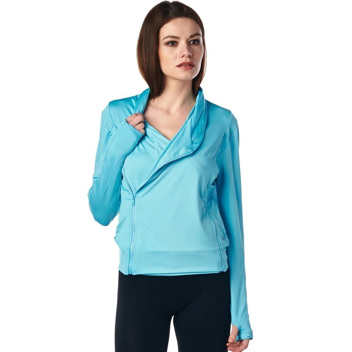 LA Society Women's Turquoise Yoga Sport Fitness Running  Wrap Zipper Design Jacket