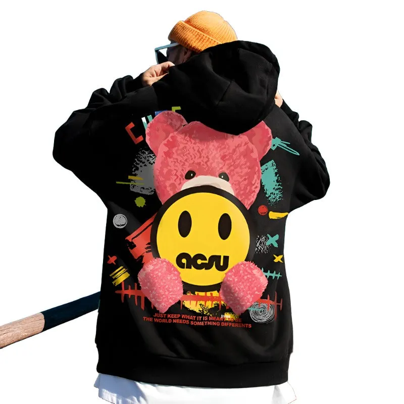 Little Bear Smiley Face hoodies Men's Loose Oversize Unisex Hoodie