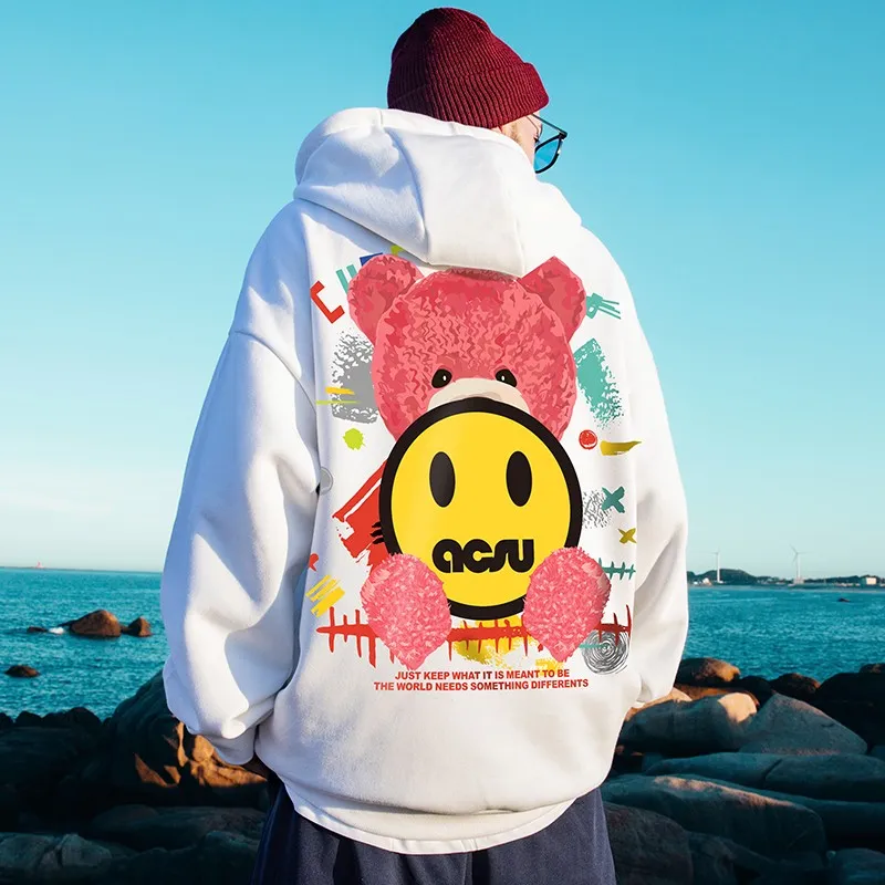 Little Bear Smiley Face hoodies Men's Loose Oversize Unisex Hoodie