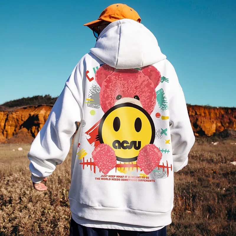 Little Bear Smiley Face hoodies Men's Loose Oversize Unisex Hoodie