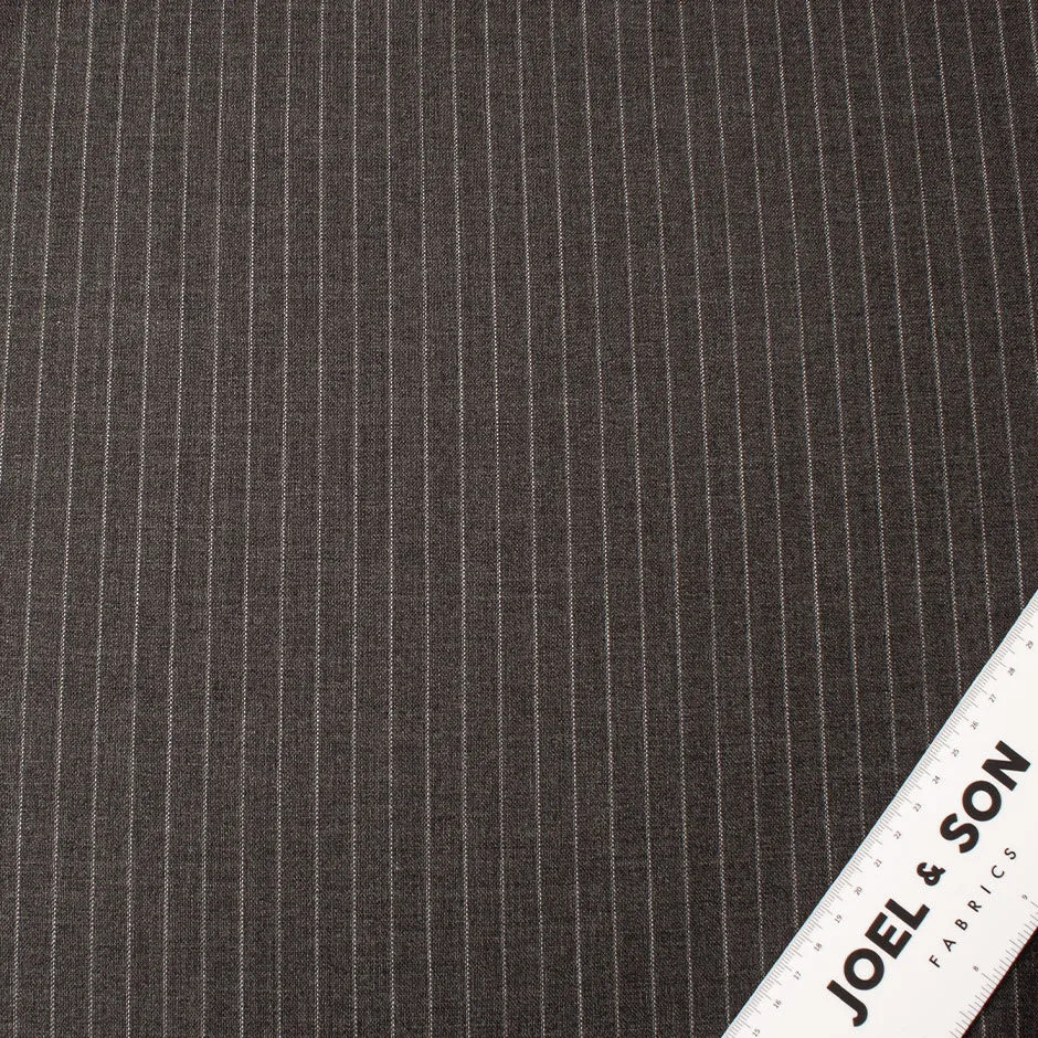 Mid Grey Pinstriped Merino Wool Suiting