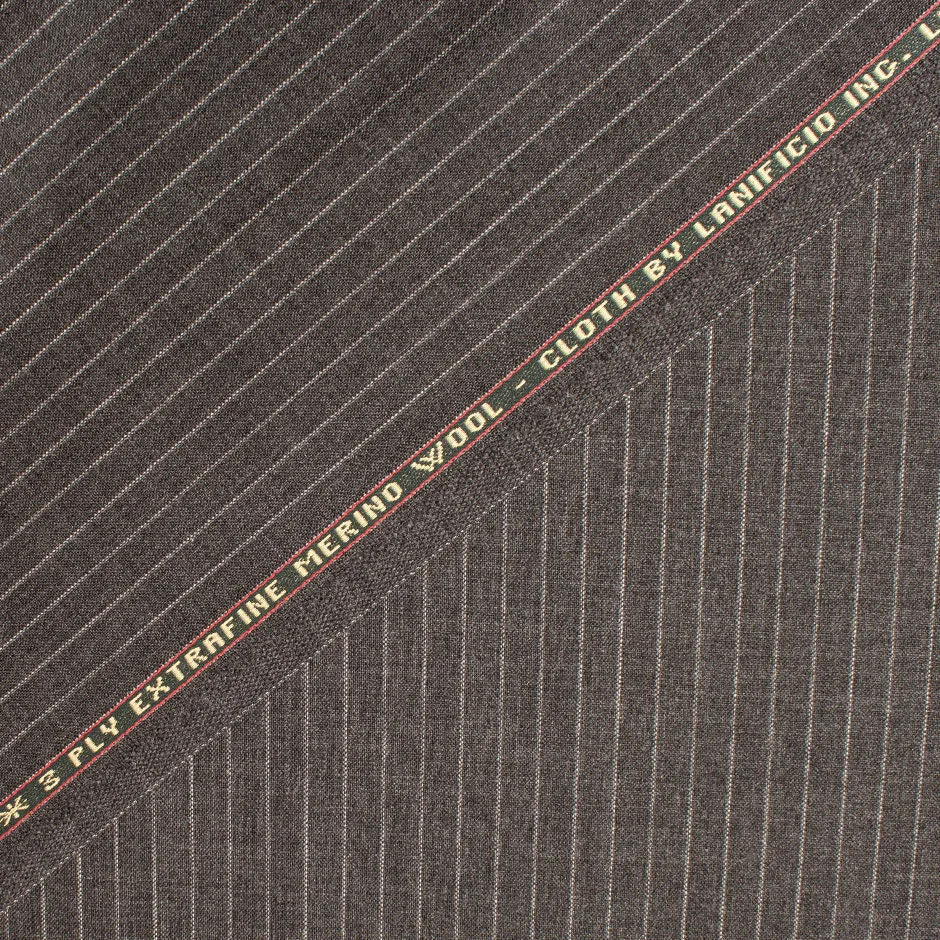 Mid Grey Pinstriped Merino Wool Suiting