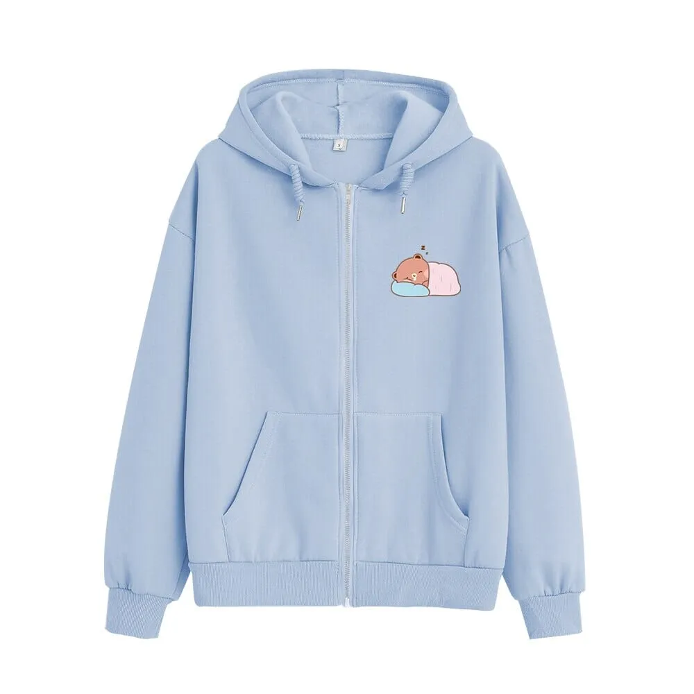 Napping Baby Boberu the Bear Soft Zip-Up Hoodie