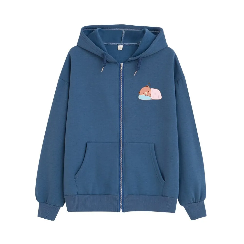 Napping Baby Boberu the Bear Soft Zip-Up Hoodie