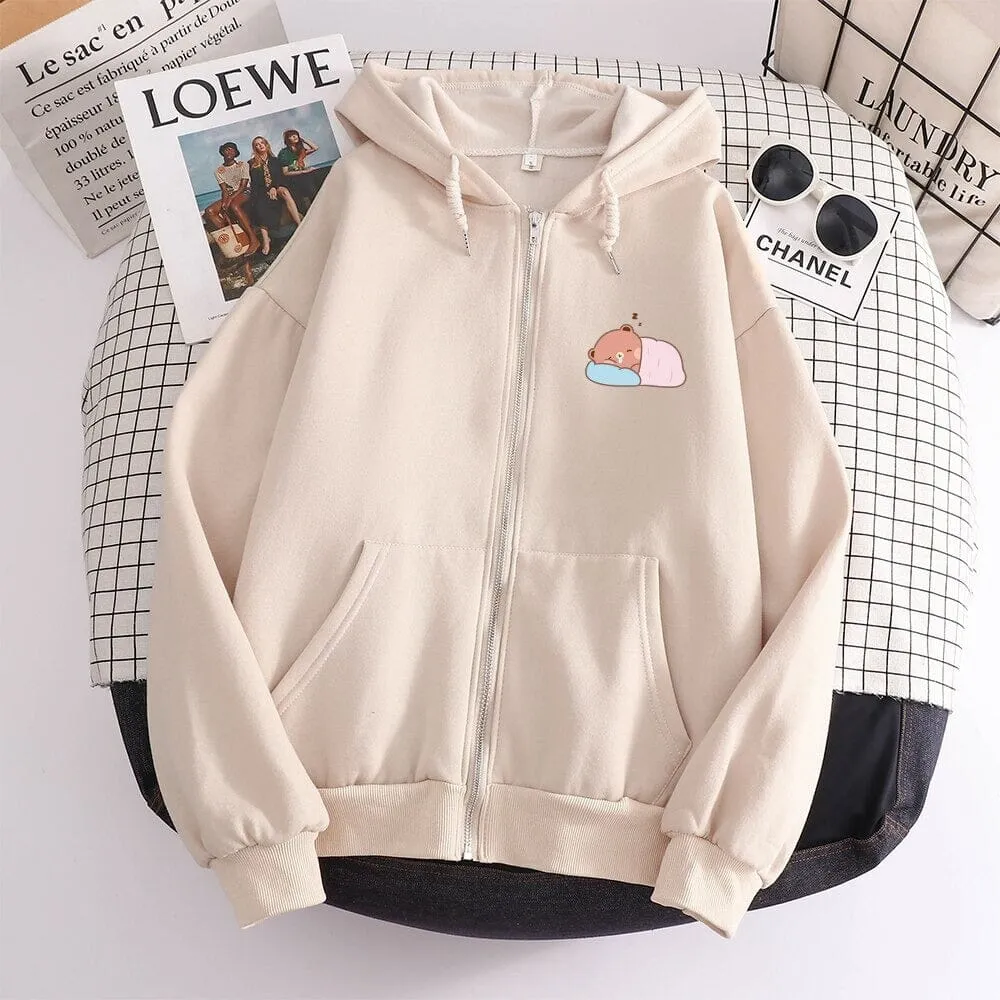 Napping Baby Boberu the Bear Soft Zip-Up Hoodie