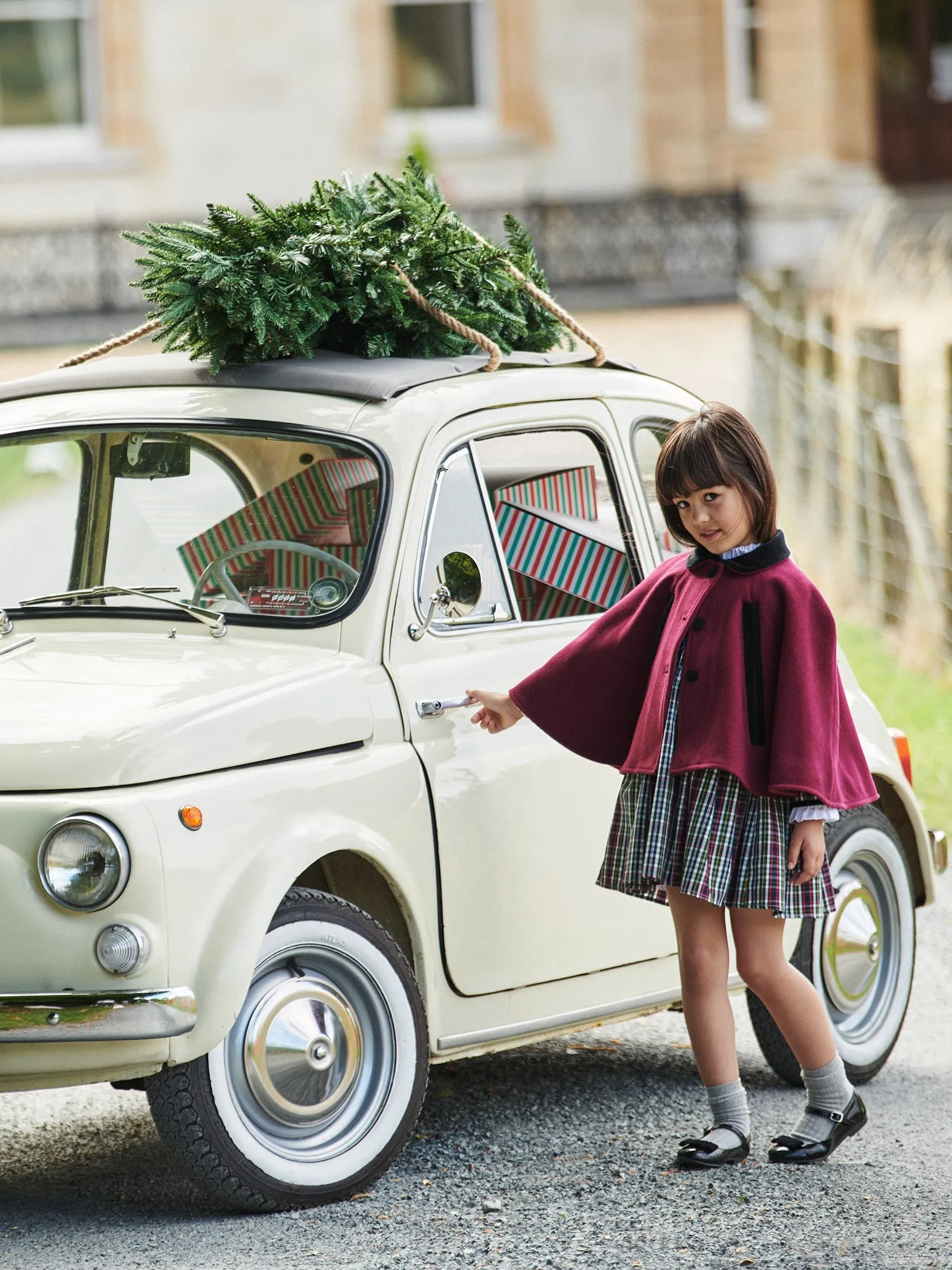 Navy Tartan Flora Girl Empire Dress