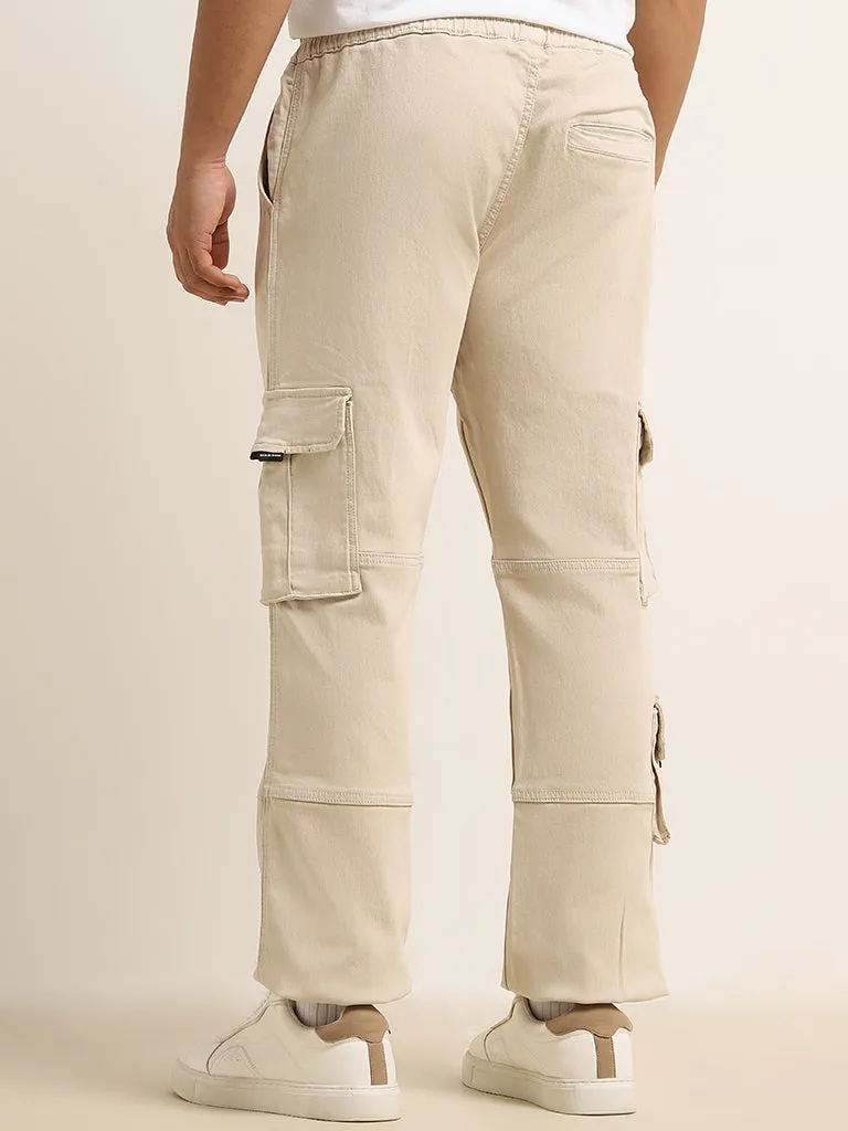 Nuon Beige Relaxed-Fit Mid-Rise Cotton-Blend Cargo Chinos