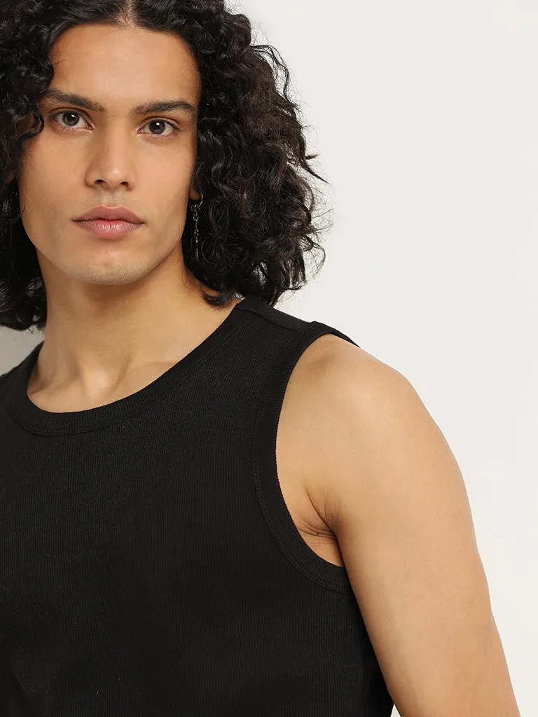 Nuon Black Ribbed Slim Fit Cotton-Blend T-Shirt