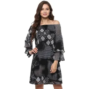 Off-Shoulder Snake Printed Dress