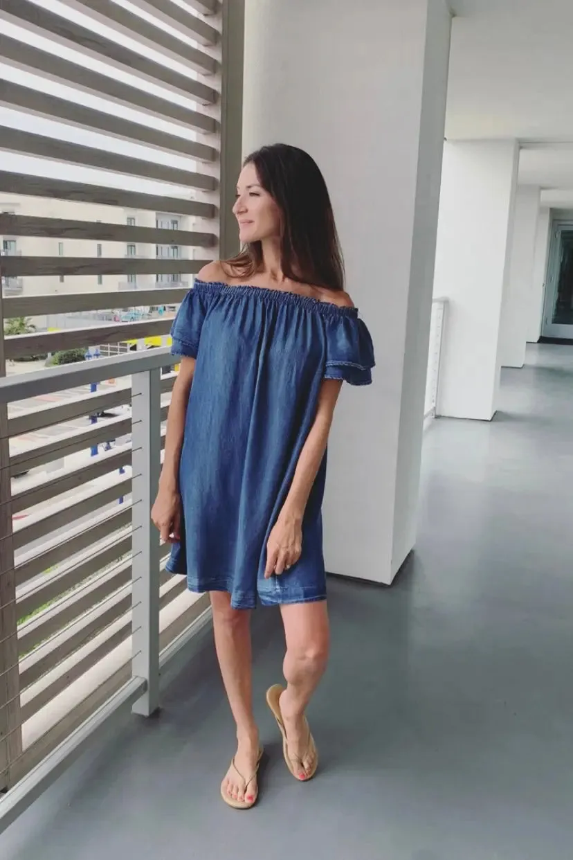 Off the Shoulder Chambray Dress