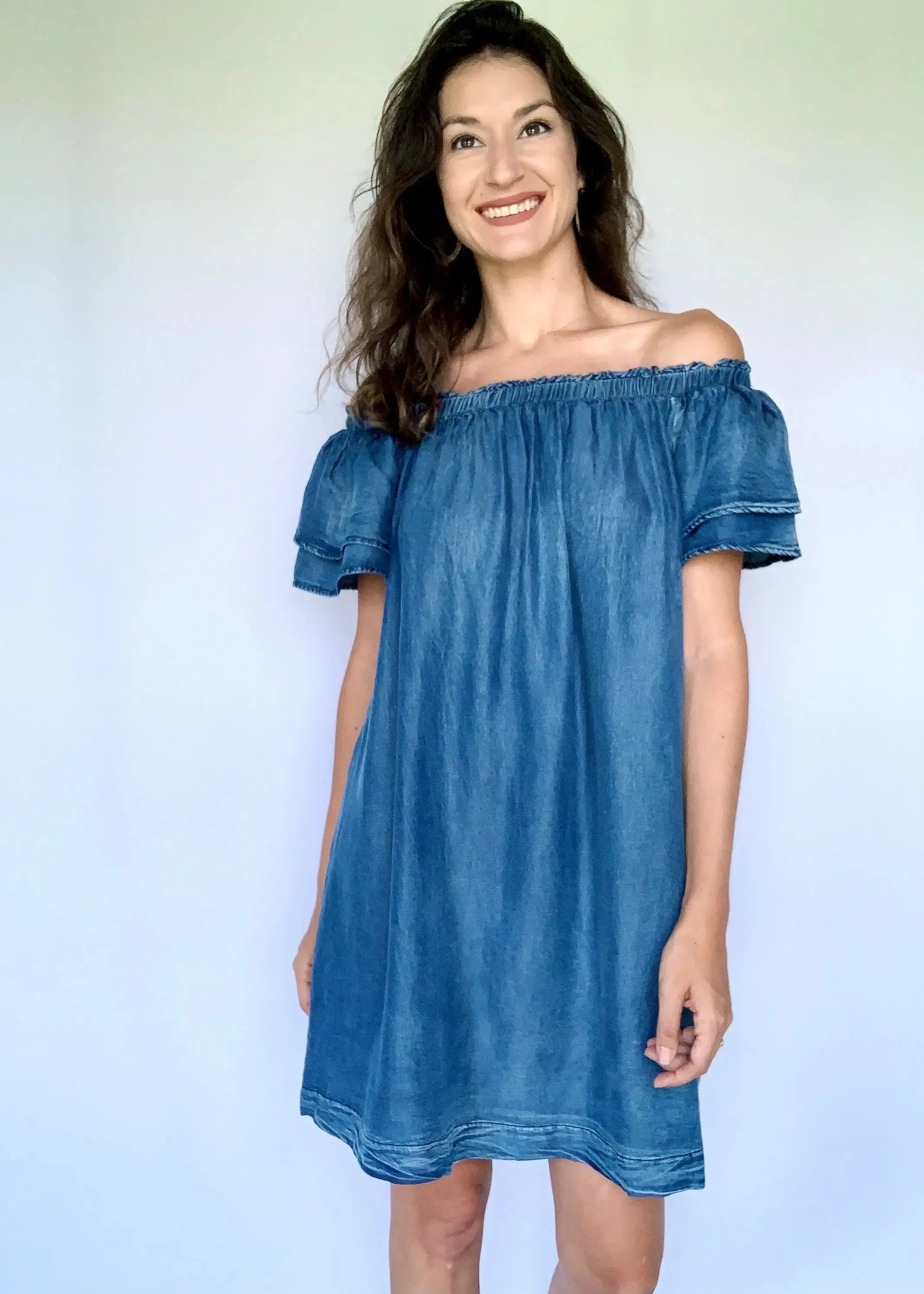 Off the Shoulder Chambray Dress