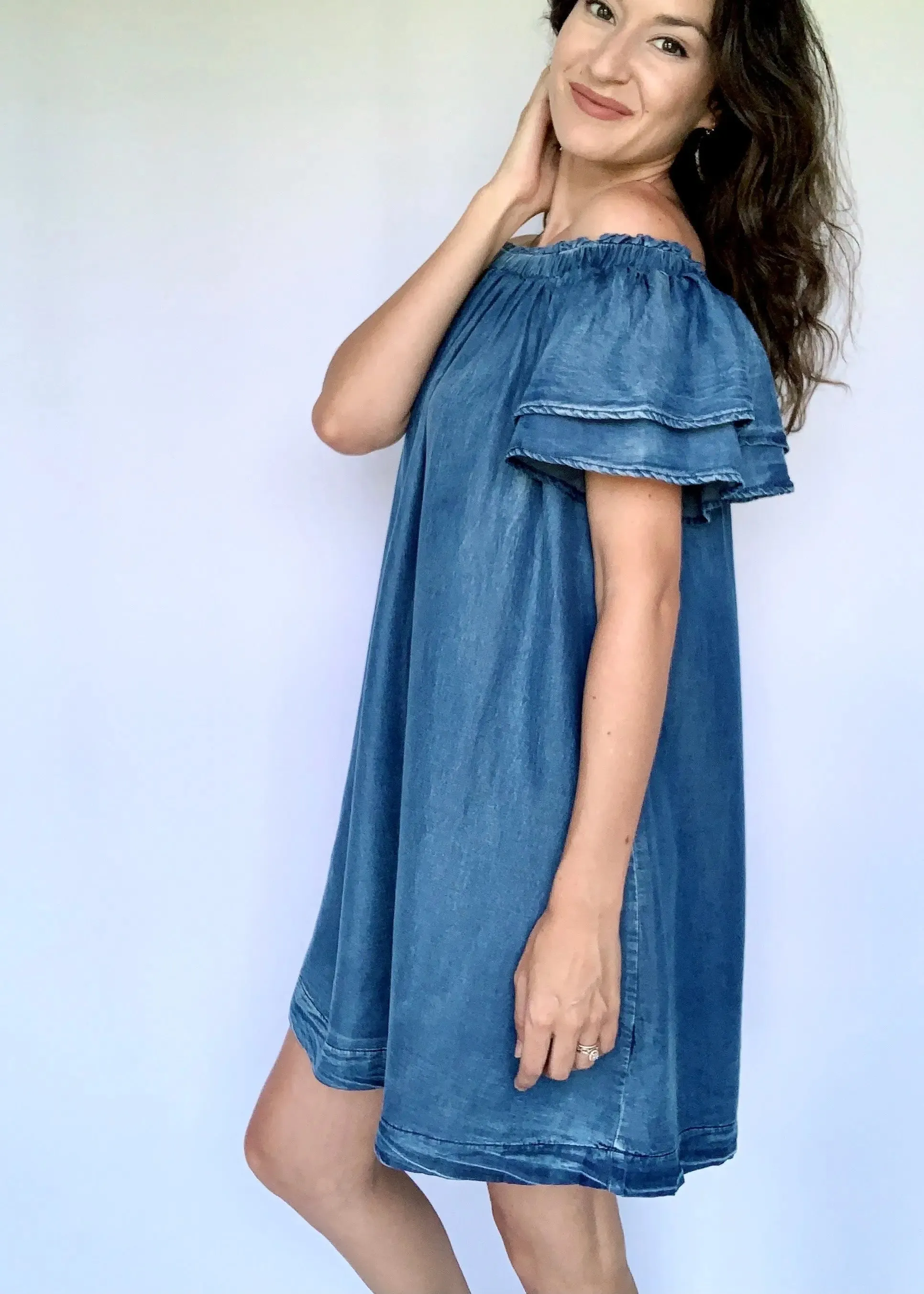 Off the Shoulder Chambray Dress