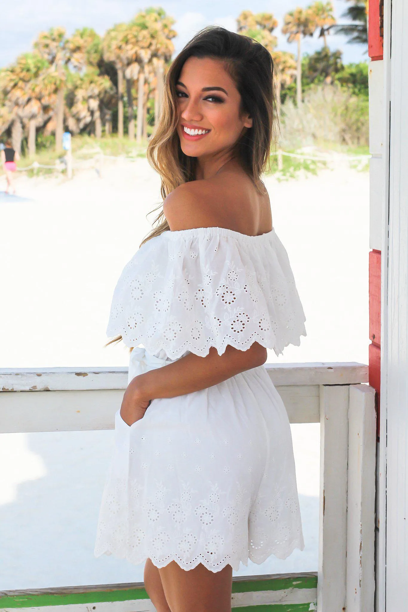 Off White Off Shoulder Romper