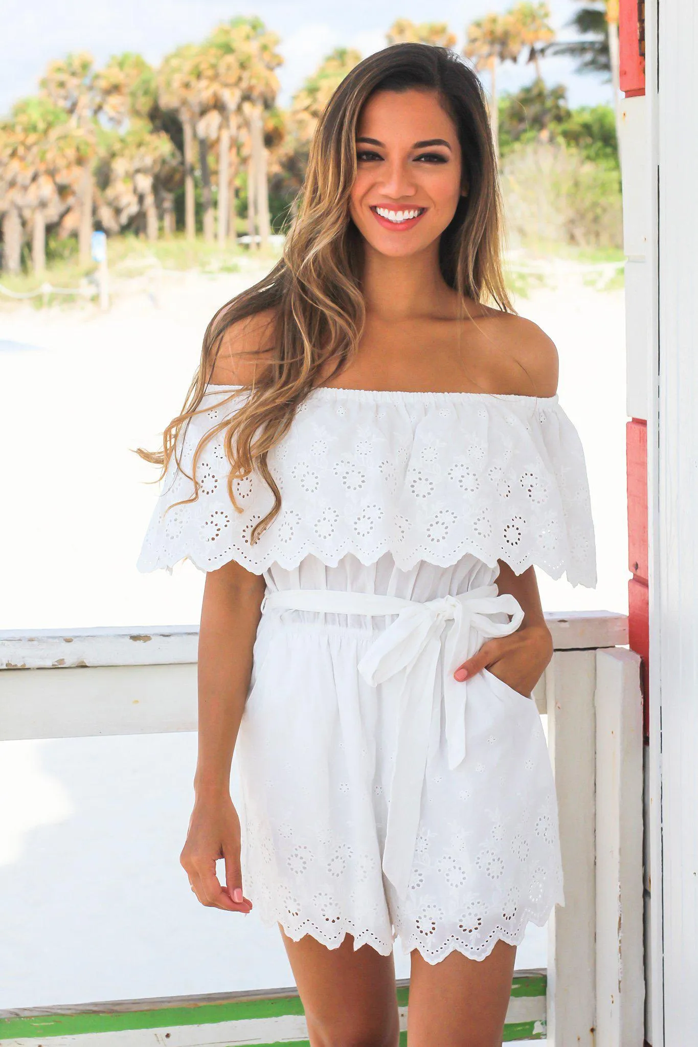 Off White Off Shoulder Romper