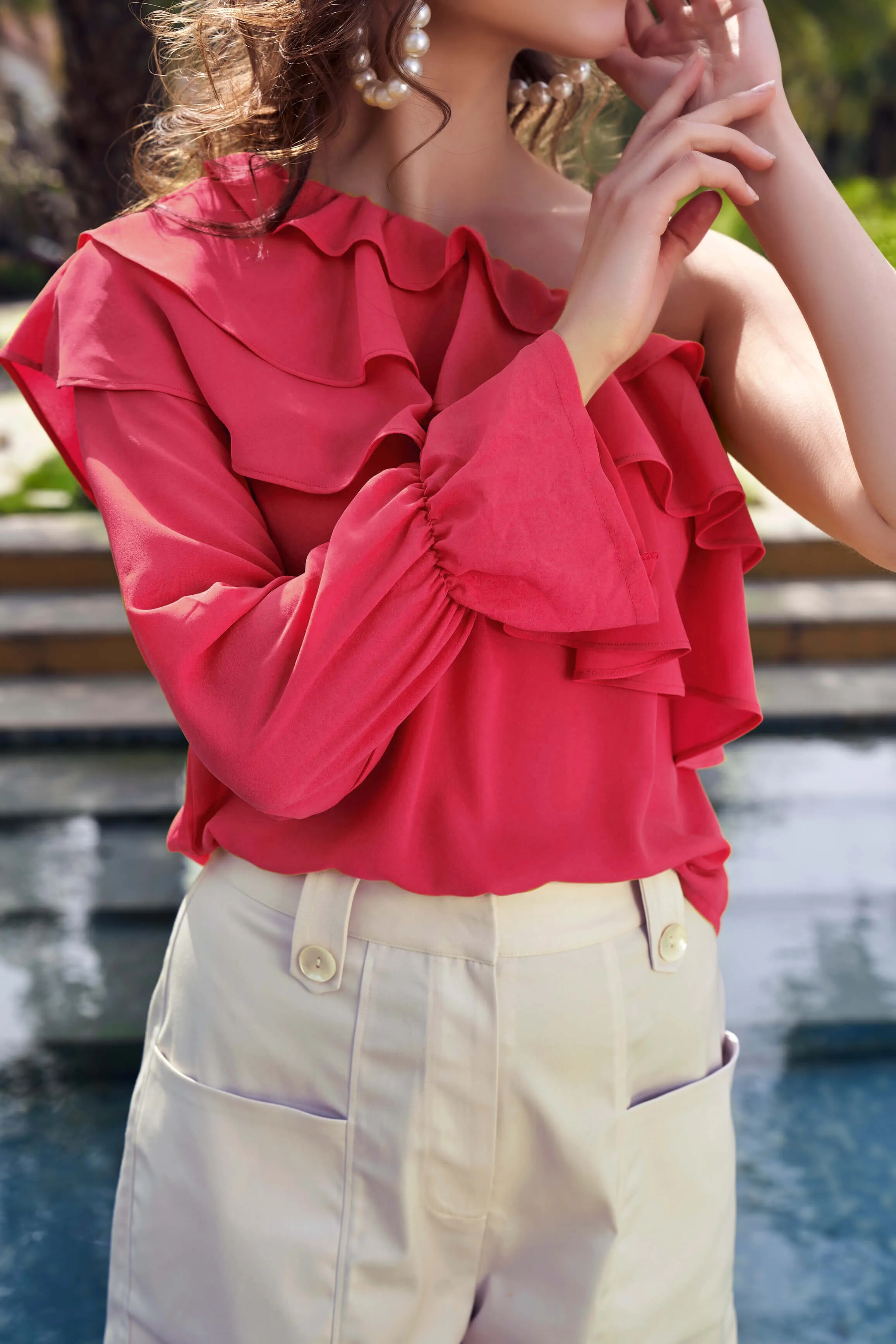 Pink Layered One Shoulder Top