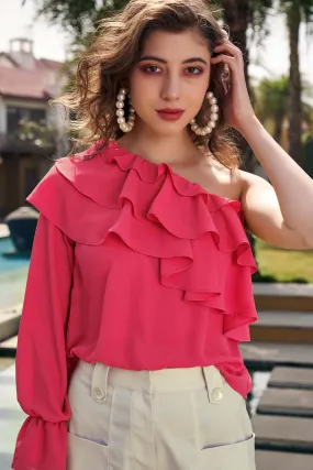 Pink Layered One Shoulder Top