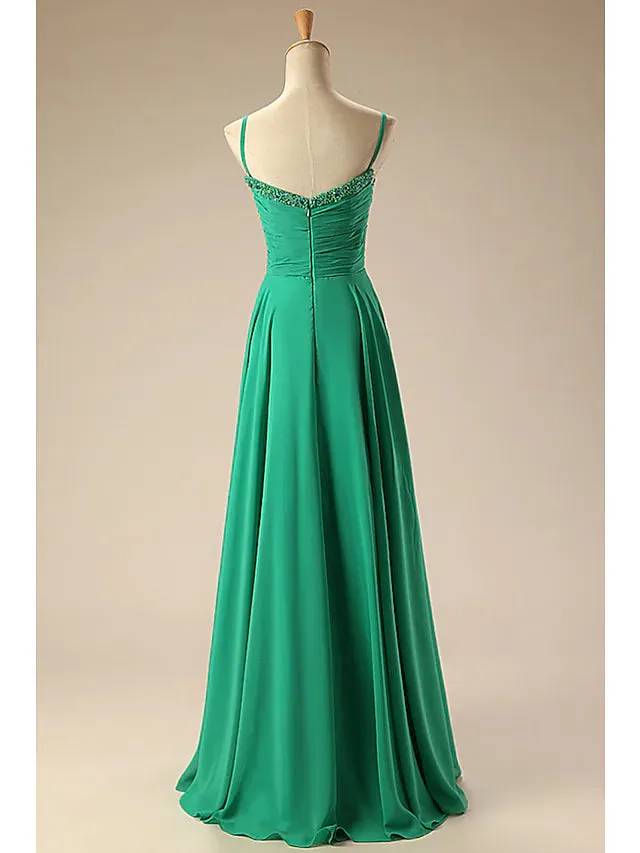 Prom Dresses Empire Dress Formal Floor Length Sleeveless Sweetheart Chiffon Backless with Pleats Ruched Beading