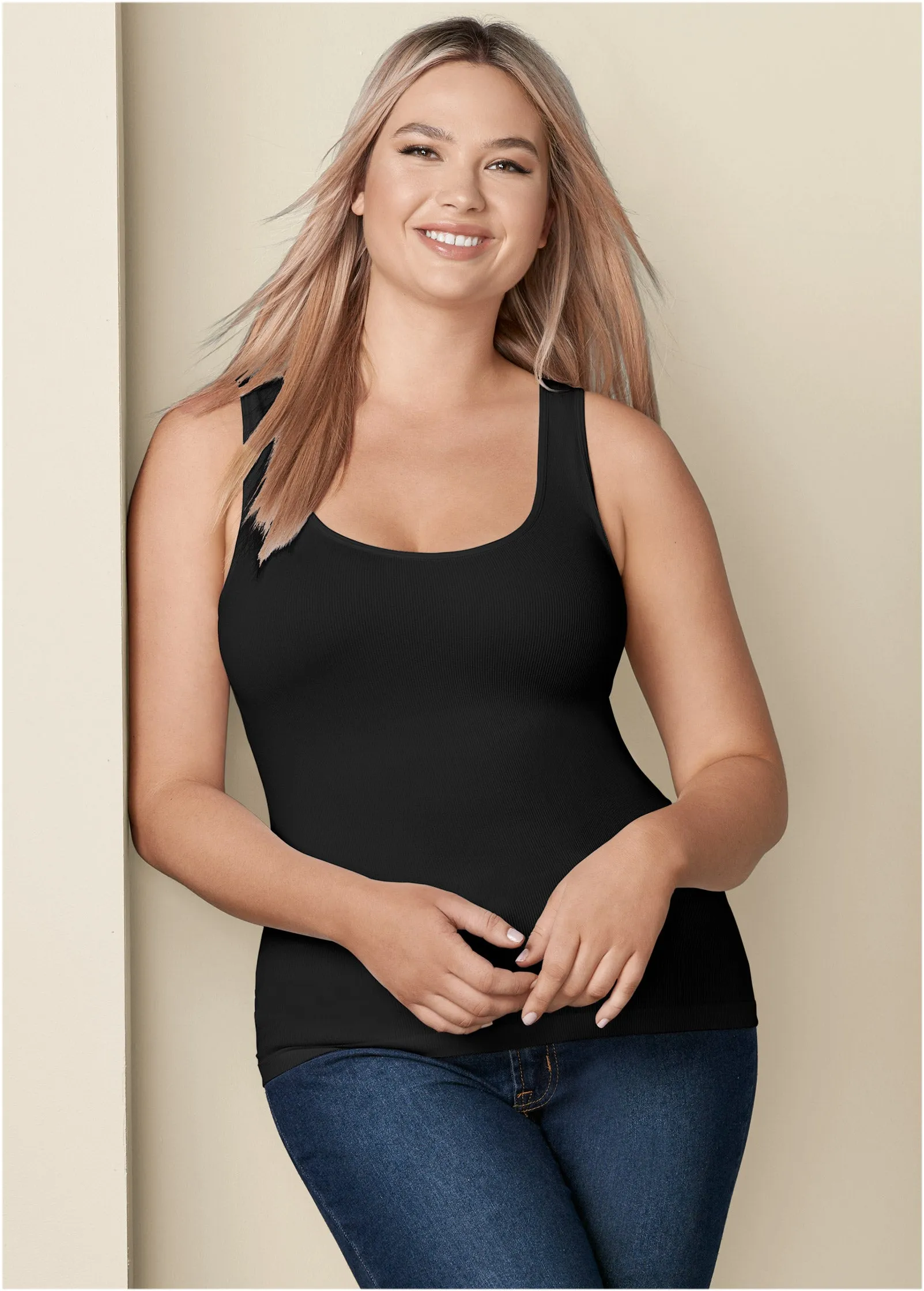 Seamless Ribbed Tank - Black