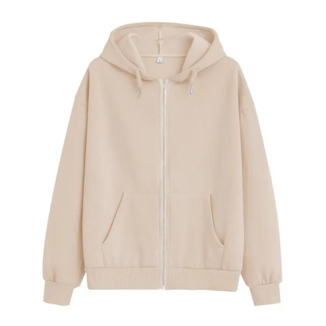 Solid Color Soft Zip-Up Hoodie