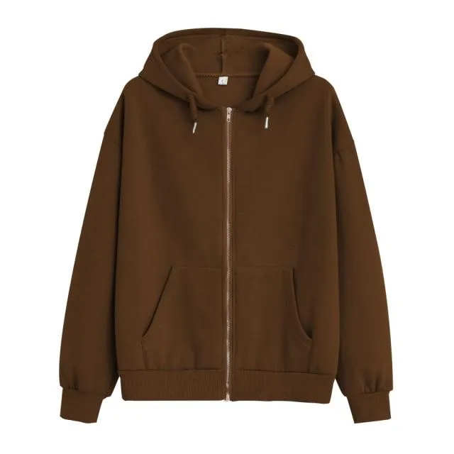 Solid Color Soft Zip-Up Hoodie