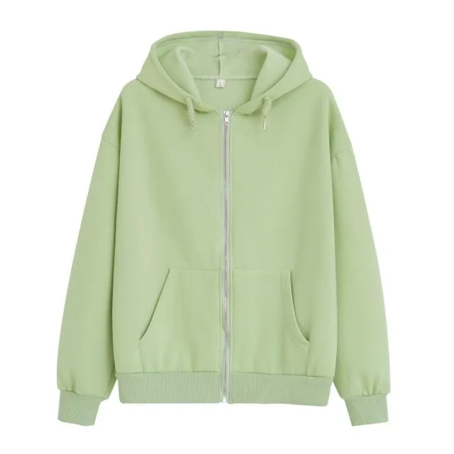 Solid Color Soft Zip-Up Hoodie