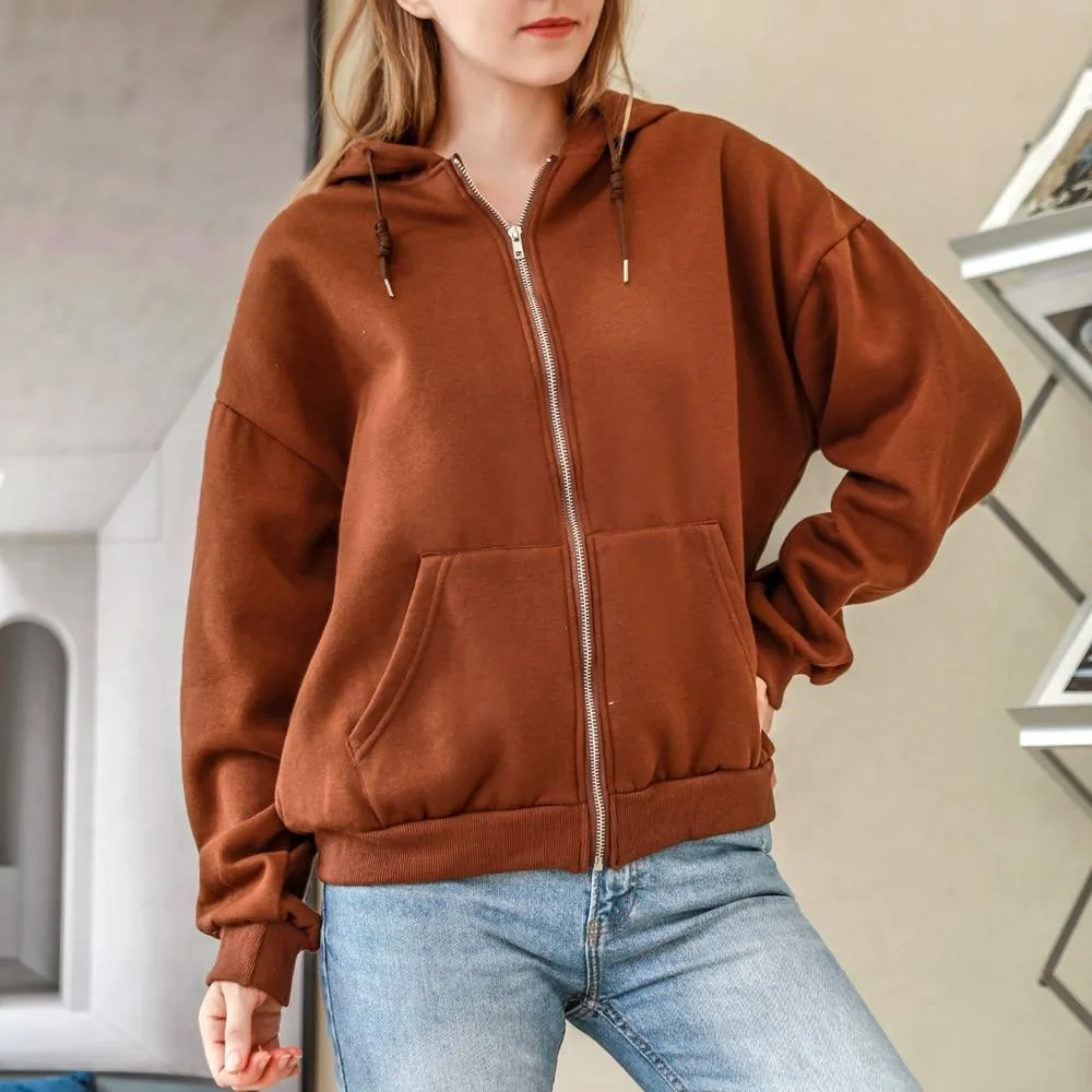 Solid Color Soft Zip-Up Hoodie