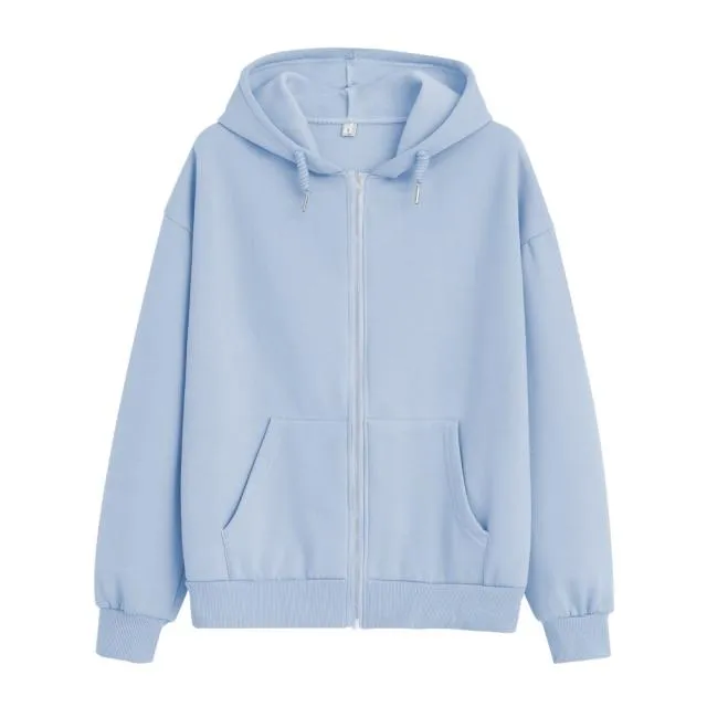 Solid Color Soft Zip-Up Hoodie