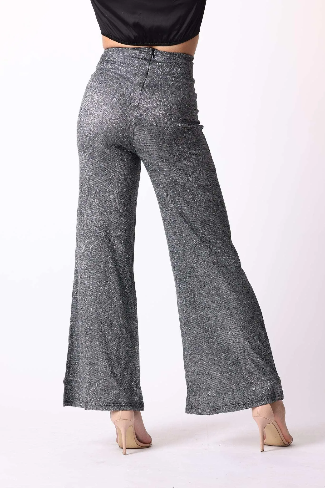 Sparkly Wide Leg Trousers in Grey