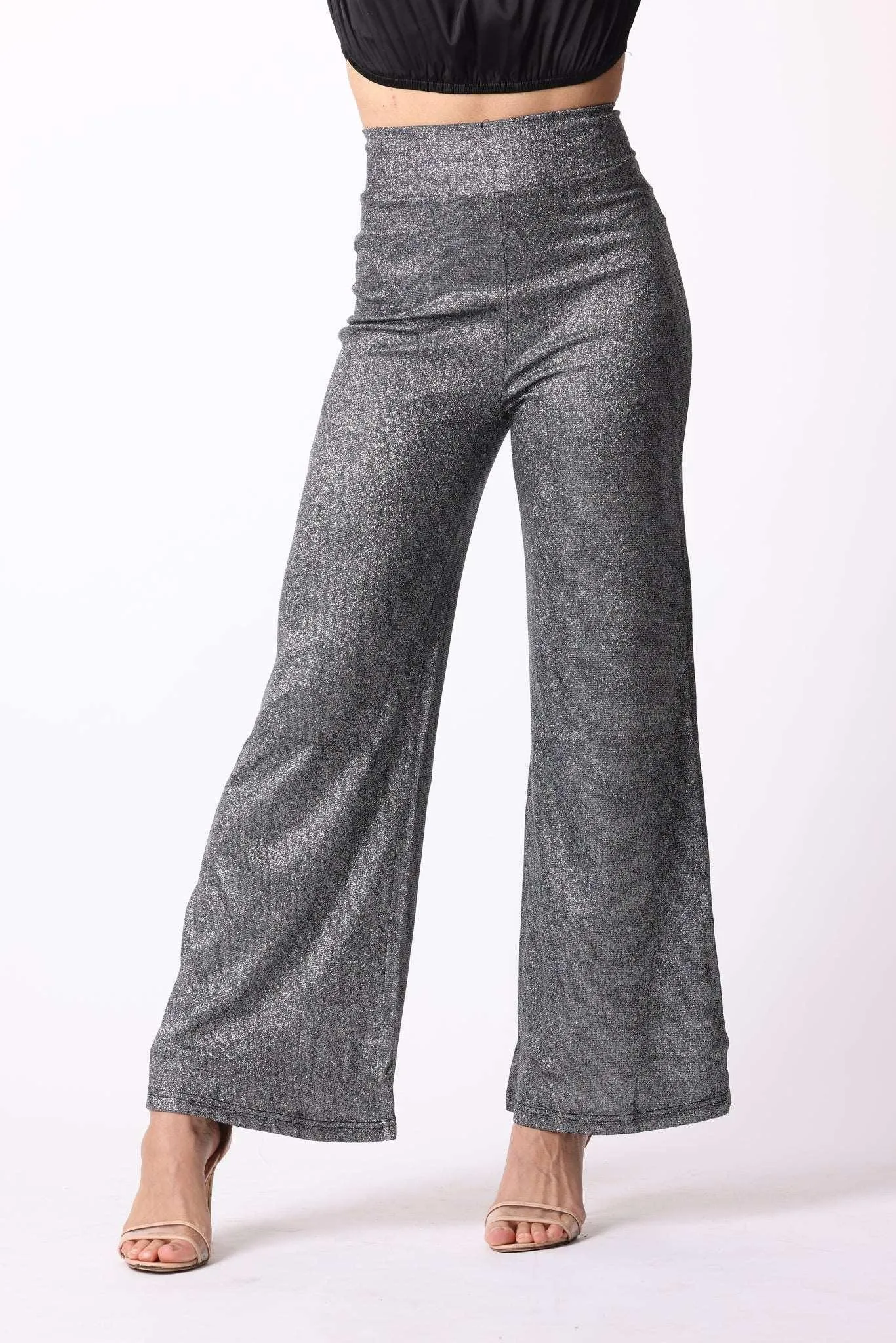 Sparkly Wide Leg Trousers in Grey