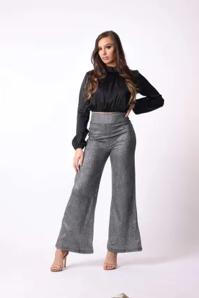 Sparkly Wide Leg Trousers in Grey