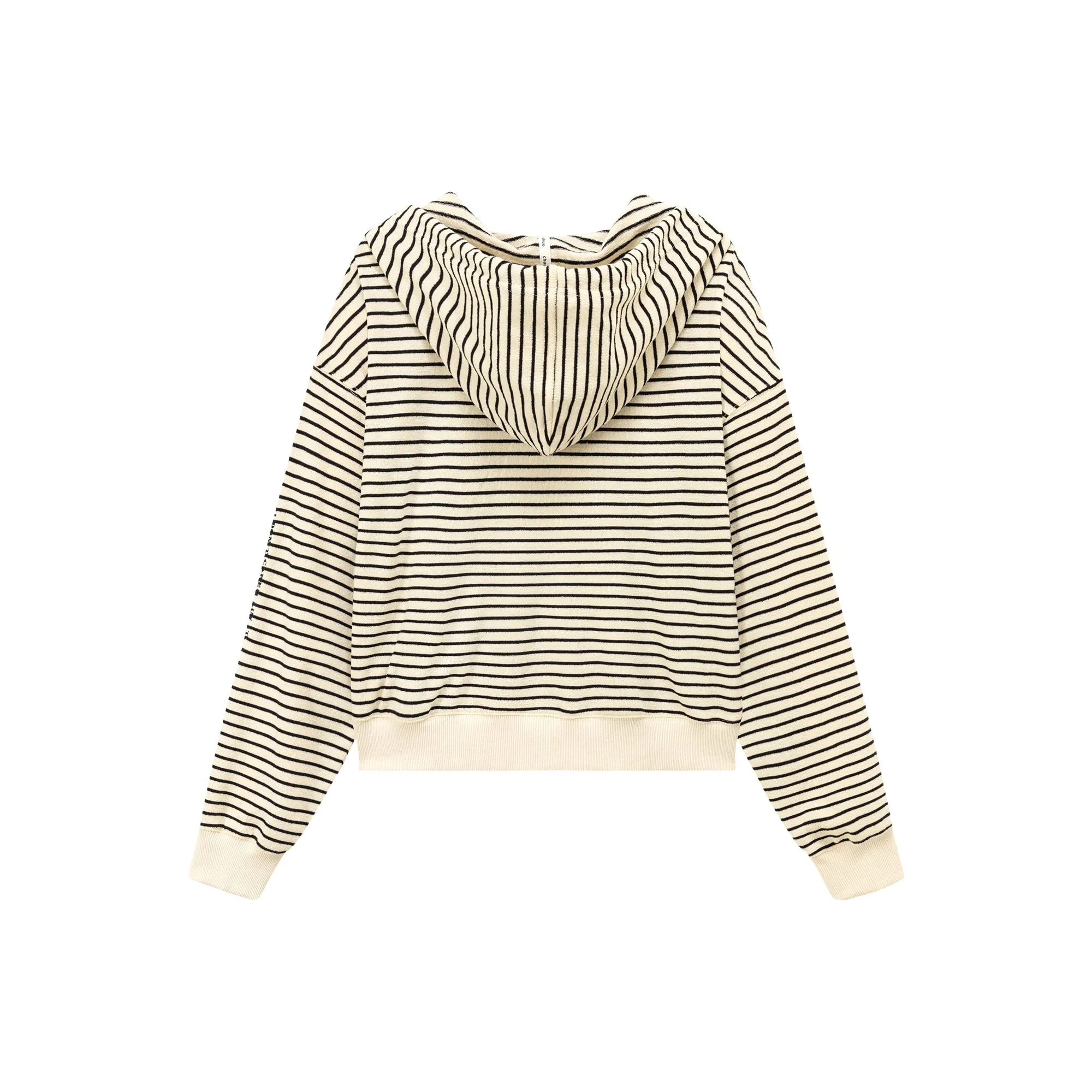 Stripe Hooded Drawstring Loosefit Zip-Up