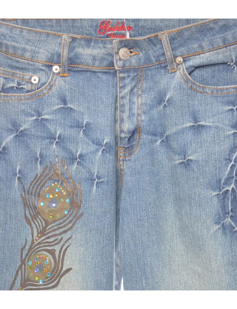 Studded Printed Bootcut Jeans - W30 L31